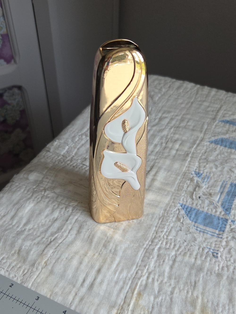 Vintage Japan Gold Floral Ceramic Accent Vase - White Calla Design